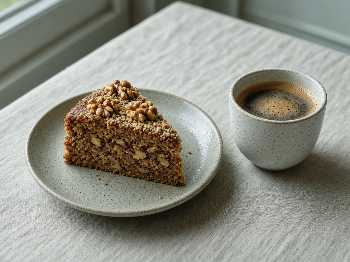 Walnut cake, coffee